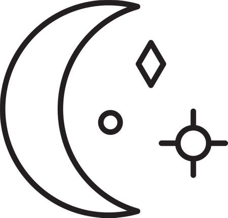 Black line Moon and stars icon isolated on white background. Cloudy night sign. Sleep dreams symbol. Night or bed time sign. Vector Illustrationのイラスト素材