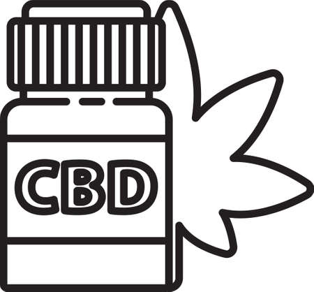 Black line Medical bottle with marijuana or cannabis leaf icon isolated on white background. Mock up of cannabis oil extracts in jars. Vector Illustrationのイラスト素材