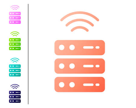 Coral Smart Server, Data, Web Hosting icon isolated on white background. Internet of things concept with wireless connection. Set color icons. Vectorのイラスト素材