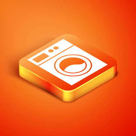 Isometric Washer icon isolated on orange background. Washing machine icon. Clothes washer - laundry machine. Home appliance symbol. Vectorのイラスト素材