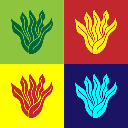 Pop art Seaweed icon isolated on color background. Underwater seaweed spirulina, aquatic marine algae plant. Vegan and vegetarian food. Vector.のイラスト素材