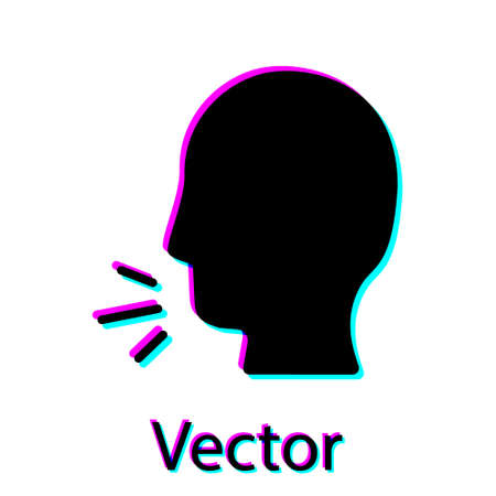 Black Man coughing icon isolated on white background. Viral infection, influenza, flu, cold symptom. Tuberculosis, mumps, whooping cough. Vector..のイラスト素材