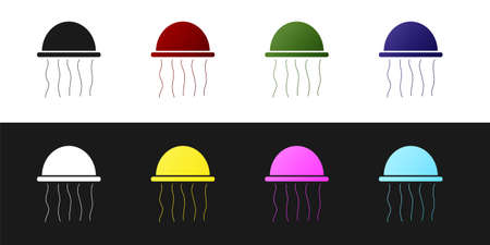 Set Jellyfish icon isolated on black and white background. Vector.のイラスト素材