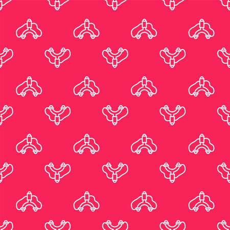 White line Slingshot icon isolated seamless pattern on red background. Vectorのイラスト素材