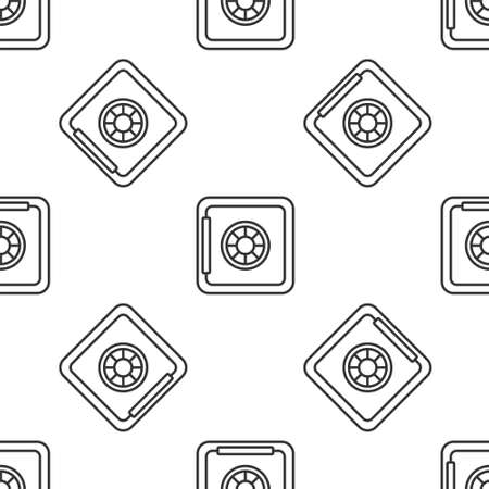 Grey line Safe icon isolated seamless pattern on white background. The door safe a bank vault with a combination lock. Reliable Data Protection. Vectorのイラスト素材
