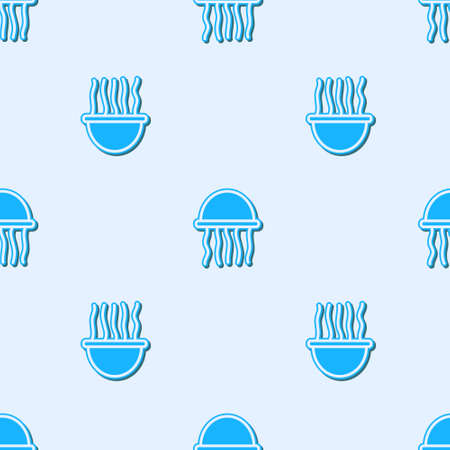 Blue line Jellyfish icon isolated seamless pattern on grey background. Vector.のイラスト素材
