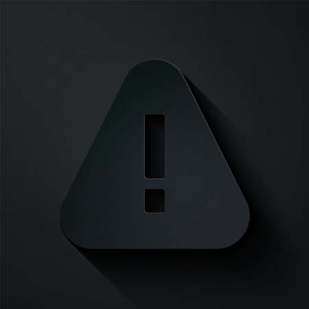 Paper cut Exclamation mark in triangle icon isolated on black background. Hazard warning sign, careful, attention, danger warning sign. Paper art style. Vectorのイラスト素材