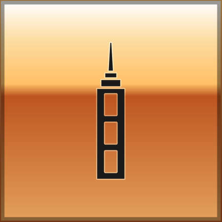 Black Skyscraper icon isolated on gold background. Metropolis architecture panoramic landscape. Vectorのイラスト素材
