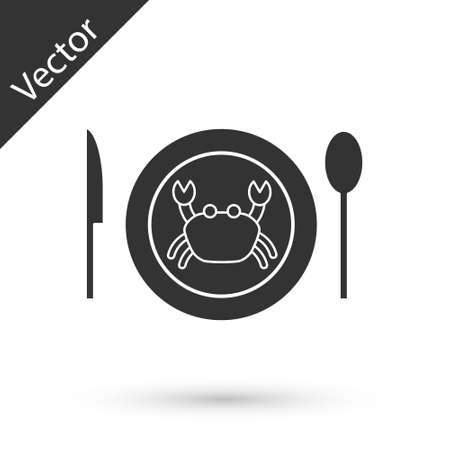 Grey Served crab on a plate icon isolated on white background. Vector.のイラスト素材