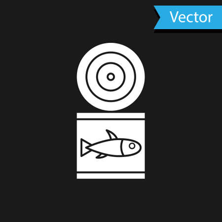 White Canned fish icon isolated on black background. Vector.のイラスト素材