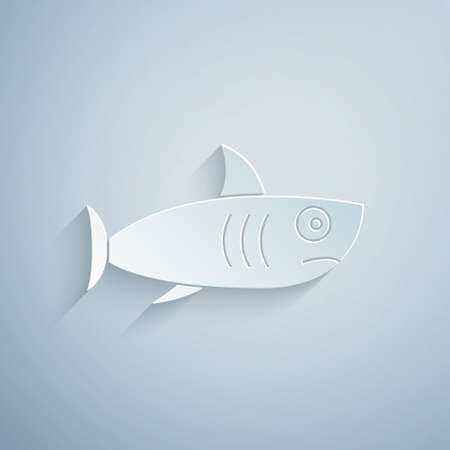 Paper cut Shark icon isolated on grey background. Paper art style. Vector.のイラスト素材