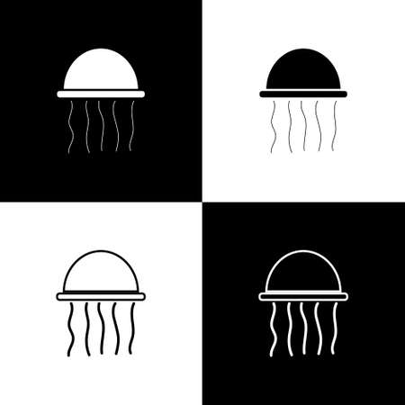 Set Jellyfish icon isolated on black and white background. Vector.のイラスト素材