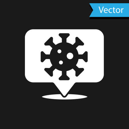 White Corona virus 2019-nCoV on location icon isolated on black background. Bacteria and germs, cell cancer, microbe, fungi. Vector.のイラスト素材