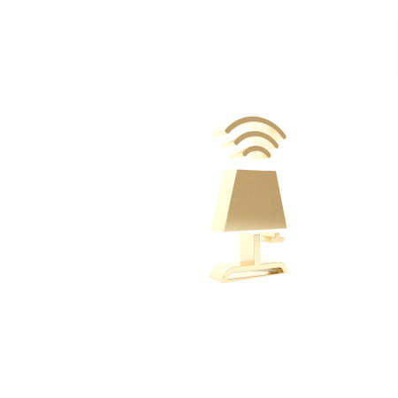 Gold Smart table lamp system icon isolated on white background. Internet of things concept with wireless connection. 3d illustration 3D renderの写真素材