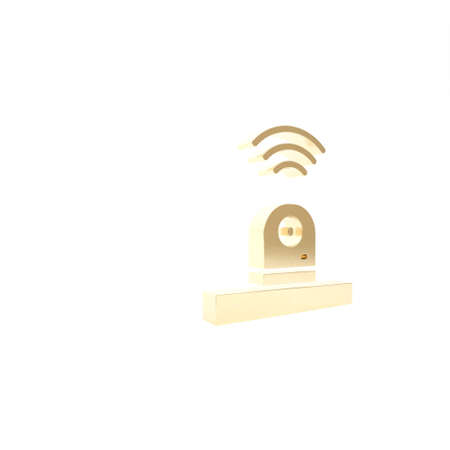 Gold Smart security camera icon isolated on white background. Internet of things concept with wireless connection. 3d illustration 3D renderの写真素材