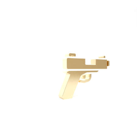 Gold Pistol or gun icon isolated on white background. Police or military handgun. Small firearm. 3d illustration 3D renderの写真素材