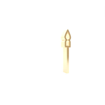 Gold Medieval spear icon isolated on white background. Medieval weapon. 3d illustration 3D renderの写真素材