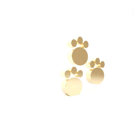 Gold Paw print icon isolated on white background. Dog or cat paw print. Animal track. 3d illustration 3D renderの写真素材