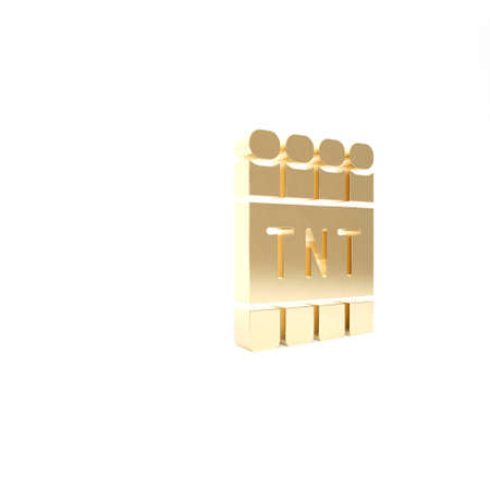 Gold Detonate dynamite bomb stick and timer clock icon isolated on white background. Time bomb - explosion danger concept. 3d illustration 3D renderの写真素材