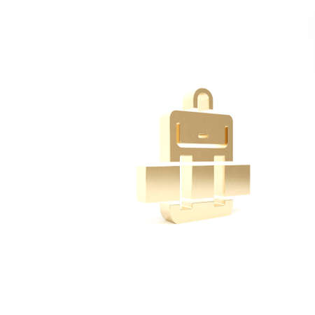 Gold Hiking backpack icon isolated on white background. Camping and mountain exploring backpack. 3d illustration 3D renderの写真素材