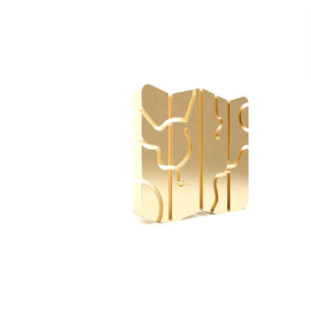 Gold Folded map icon isolated on white background. 3d illustration 3D renderの写真素材