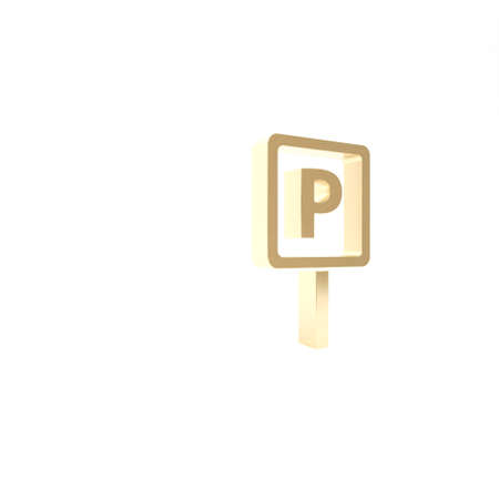 Gold Parking icon isolated on white background. Street road sign. 3d illustration 3D renderの写真素材