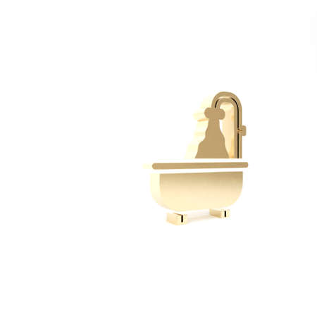 Gold Bathtub icon isolated on white background. 3d illustration 3D renderの写真素材