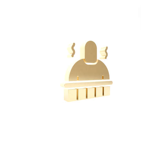 Gold Sauna and spa procedures icon isolated on white background. Relaxation body care and therapy, aromatherapy and wellness. 3d illustration 3D renderの写真素材