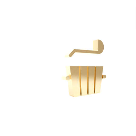 Gold Sauna bucket and ladle icon isolated on white background. 3d illustration 3D renderの写真素材