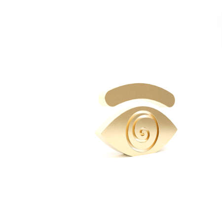 Gold Hypnosis icon isolated on white background. Human eye with spiral hypnotic iris. 3d illustration 3D renderの写真素材