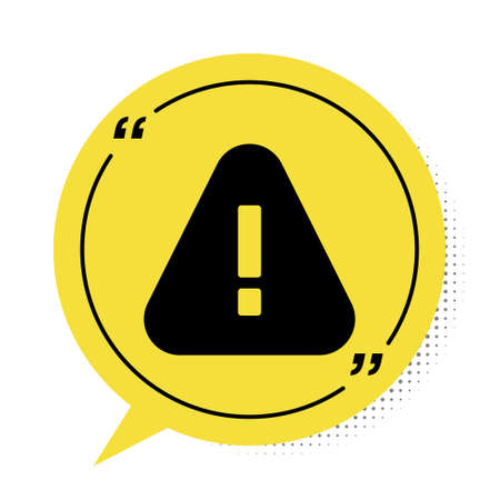 Black Exclamation mark in triangle icon isolated on white background. Hazard warning sign, careful, attention, danger warning sign. Yellow speech bubble symbol. Vectorのイラスト素材