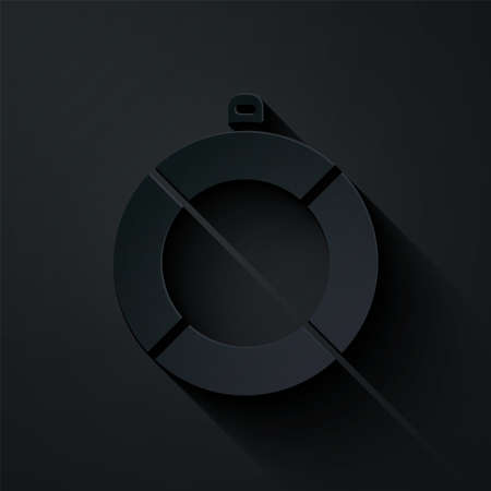 Paper cut Lifebuoy icon isolated on black background. Lifebelt symbol. Paper art style.のイラスト素材