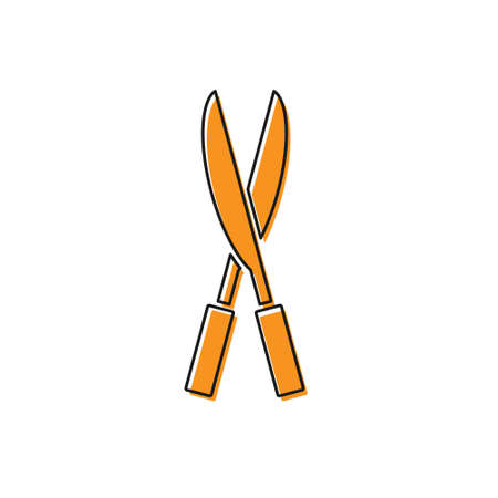 Orange Gardening handmade scissors for trimming icon isolated on white background. Pruning shears with wooden handles. Vectorのイラスト素材