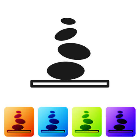 Black Stack hot stones icon isolated on white background. Spa salon accessory. Set icons in color square buttons. Vectorのイラスト素材