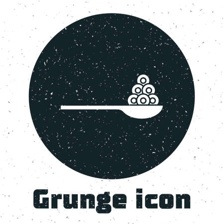 Grunge Caviar on a spoon icon isolated on white background. Monochrome vintage drawing. Vector.のイラスト素材