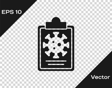 Black Medical clipboard with blood test results icon isolated on transparent background. Clinical record, medical check marks report. Vector.のイラスト素材