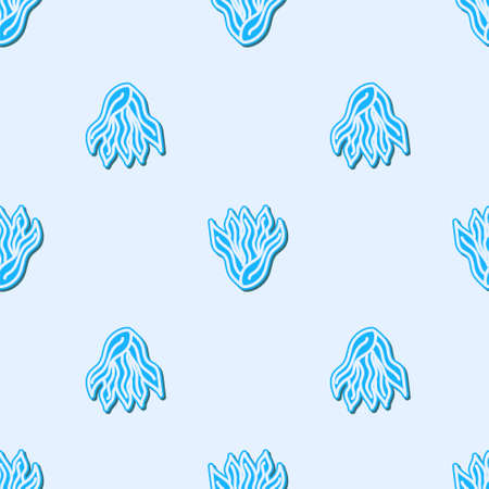 Blue line Seaweed icon isolated seamless pattern on grey background. Underwater seaweed spirulina, aquatic marine algae plant. Vegan and vegetarian food. Vector.のイラスト素材
