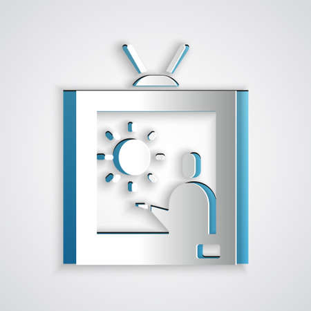 Paper cut Weather forecast icon isolated on grey background. Paper art style. Vector Illustrationのイラスト素材