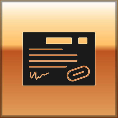 Black Warranty certificate template icon isolated on gold background. Vector Illustrationのイラスト素材