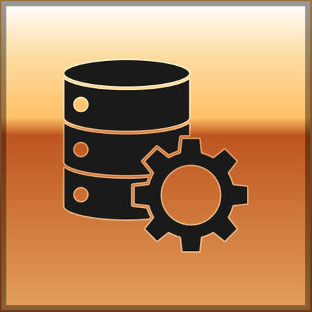 Black Server and gear icon isolated on gold background. Adjusting app, service concept, setting options, maintenance, repair, fixing. Vector Illustrationのイラスト素材