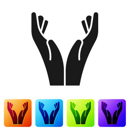 Black Hands in praying position icon isolated on white background. Prayer to god with faith and hope. Set icons in color square buttons. Vector Illustrationのイラスト素材