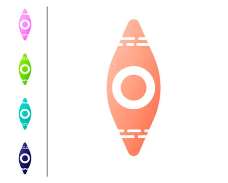 Coral Kayak and paddle icon isolated on white background. Kayak and canoe for fishing and tourism. Outdoor activities. Set color icons. Vector Illustrationのイラスト素材