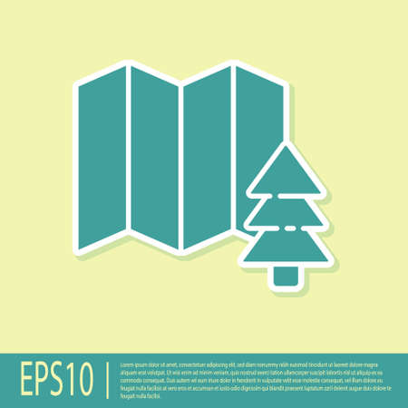 Green Location of the forest on a map icon isolated on yellow background. Vector Illustrationのイラスト素材