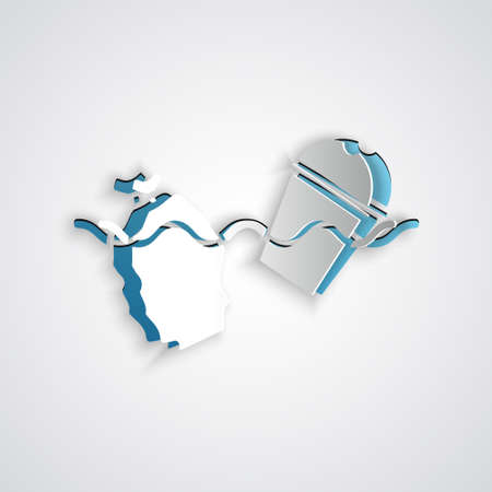 Paper cut The problem of pollution of the ocean icon isolated on grey background. The garbage, plastic, bags on the sea. Paper art style. Vector Illustrationのイラスト素材