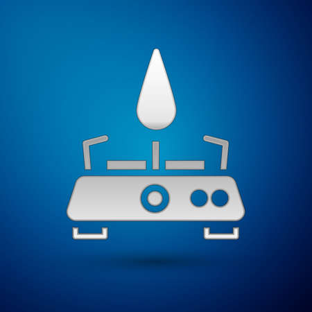 Silver Camping gas stove icon isolated on blue background. Portable gas burner. Hiking, camping equipment. Vectorのイラスト素材