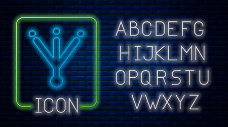 Glowing neon Bird footprint icon isolated on brick wall background. Animal foot. Neon light alphabet. Vectorのイラスト素材