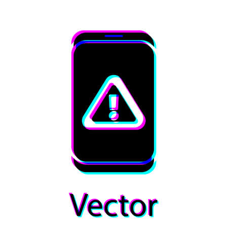 Black Mobile phone with exclamation mark icon isolated on white background. Alert message smartphone notification. Vectorのイラスト素材