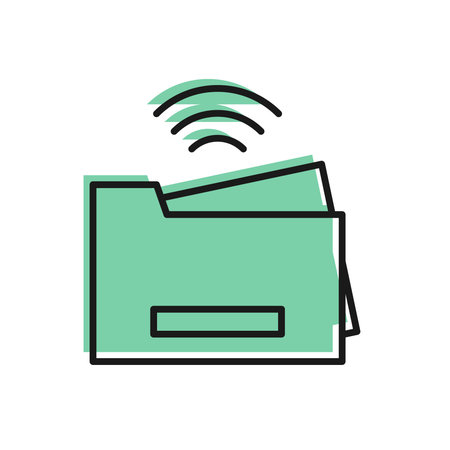 Black line Smart printer system icon isolated on white background. Internet of things concept with...