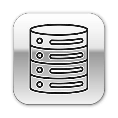 Black line Server, Data, Web Hosting icon isolated on white background. Silver square button. Vectorのイラスト素材