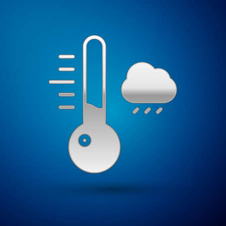 Silver Meteorology thermometer measuring icon isolated on blue background. Thermometer equipment showing hot or cold weather. Vector Illustration.のイラスト素材